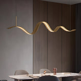 Modern Linear LED Brass Wave Pendant Light for Kitchen Island and Dining Room