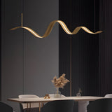 Modern Linear LED Brass Wave Pendant Light for Kitchen Island and Dining Room
