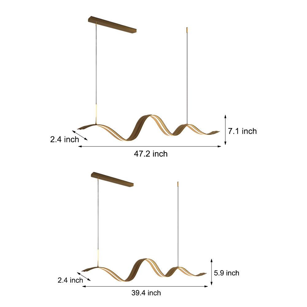 Modern Linear LED Brass Wave Pendant Light for Kitchen Island and Dining Room