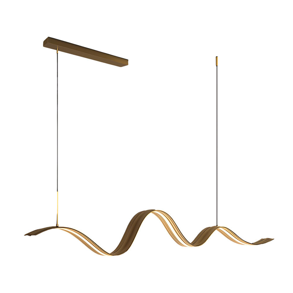 Modern Linear LED Brass Wave Pendant Light for Kitchen Island and Dining Room