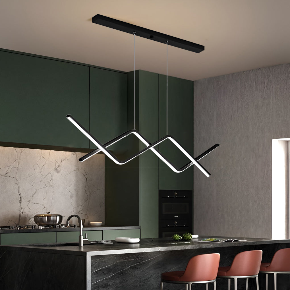 Modern Linear LED Chandelier Adjustable 3 Step Dimming Island Hanging Lamp for Bar and Dining Area