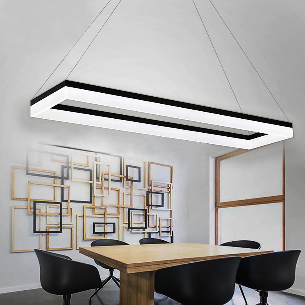 Modern Linear LED Chandelier Rectangular Black Aluminum Pendant Light for Dining Room