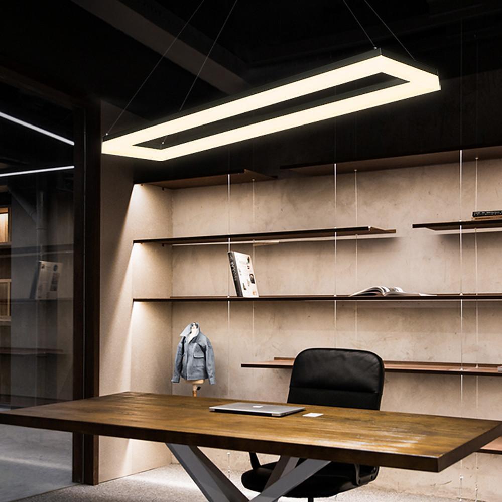 Modern Linear LED Chandelier Rectangular Black Aluminum Pendant Light for Dining Room