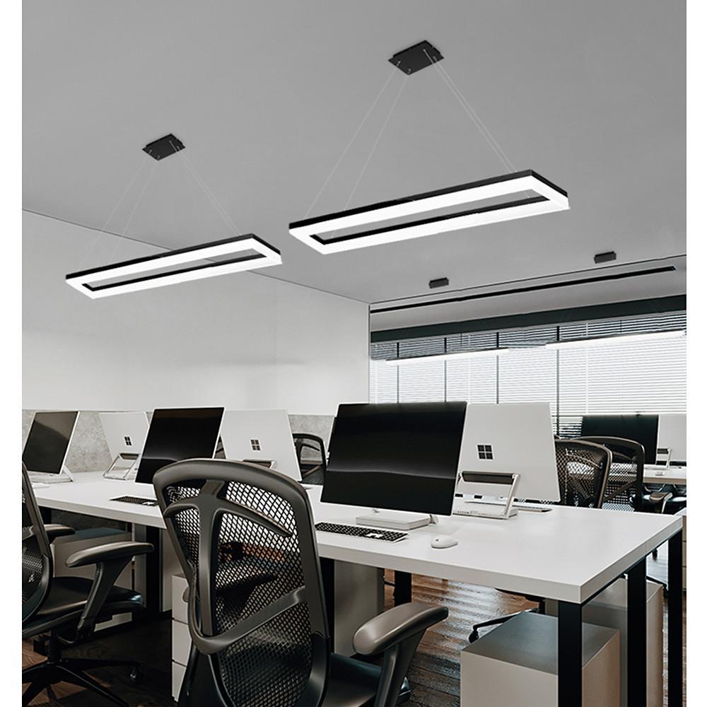 Modern Linear LED Chandelier Rectangular Black Aluminum Pendant Light for Dining Room