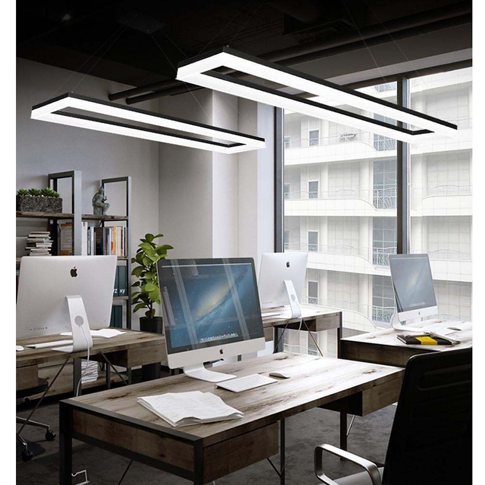 Modern Linear LED Chandelier Rectangular Black Aluminum Pendant Light for Dining Room