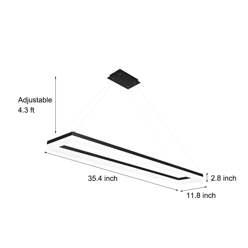 Modern Linear LED Chandelier Rectangular Black Aluminum Pendant Light for Dining Room