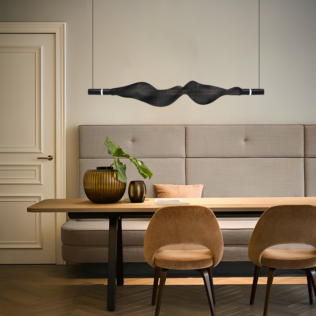 Modern Linear LED Dining Room Chandelier Electroplated Aluminum Strip Pendant Light