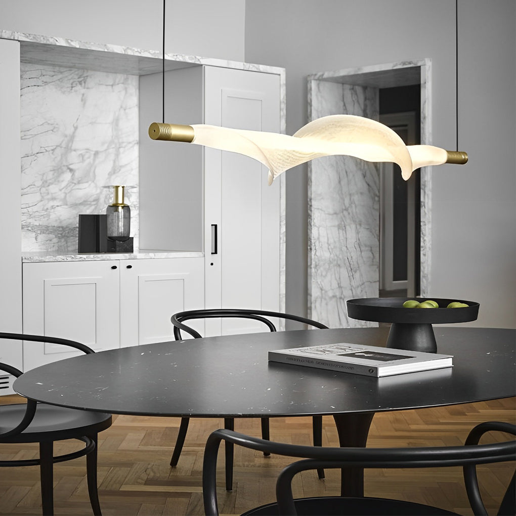 Modern Linear LED Dining Room Chandelier Electroplated Aluminum Strip Pendant Light