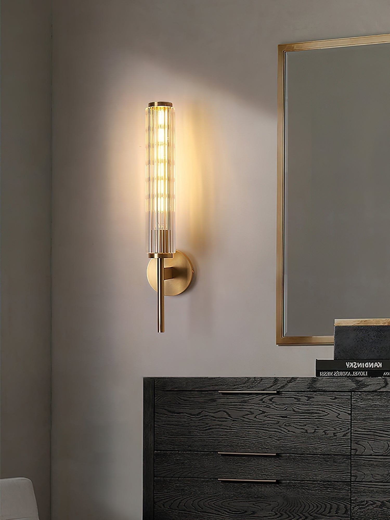 Modern Linear LED Glass Wall Sconce Brass and Black Finish Vanity Light for Indoor Spaces
