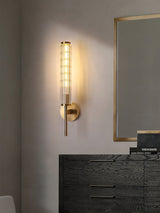 Modern Linear LED Glass Wall Sconce Brass and Black Finish Vanity Light for Indoor Spaces