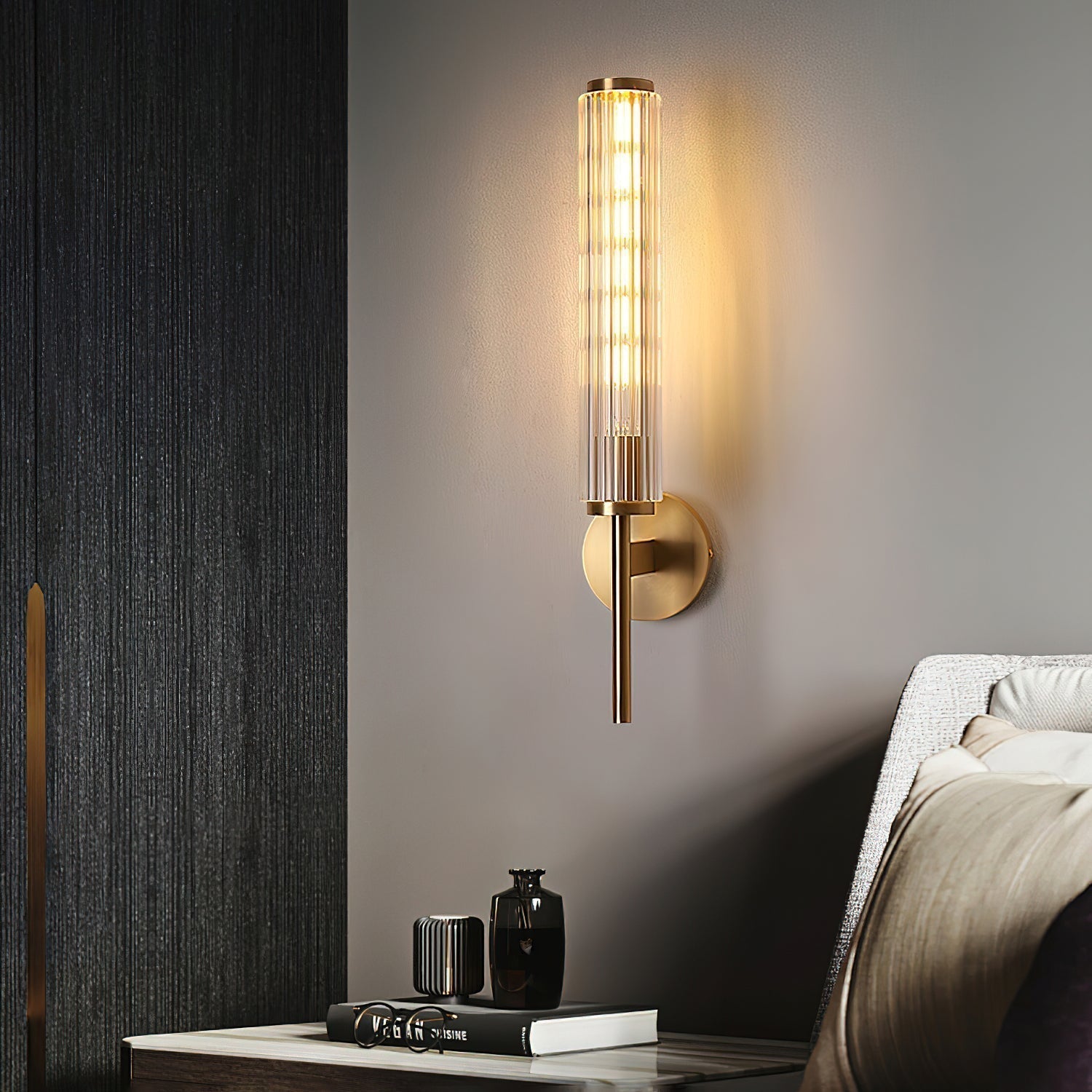 Modern Linear LED Glass Wall Sconce Brass and Black Finish Vanity Light for Indoor Spaces