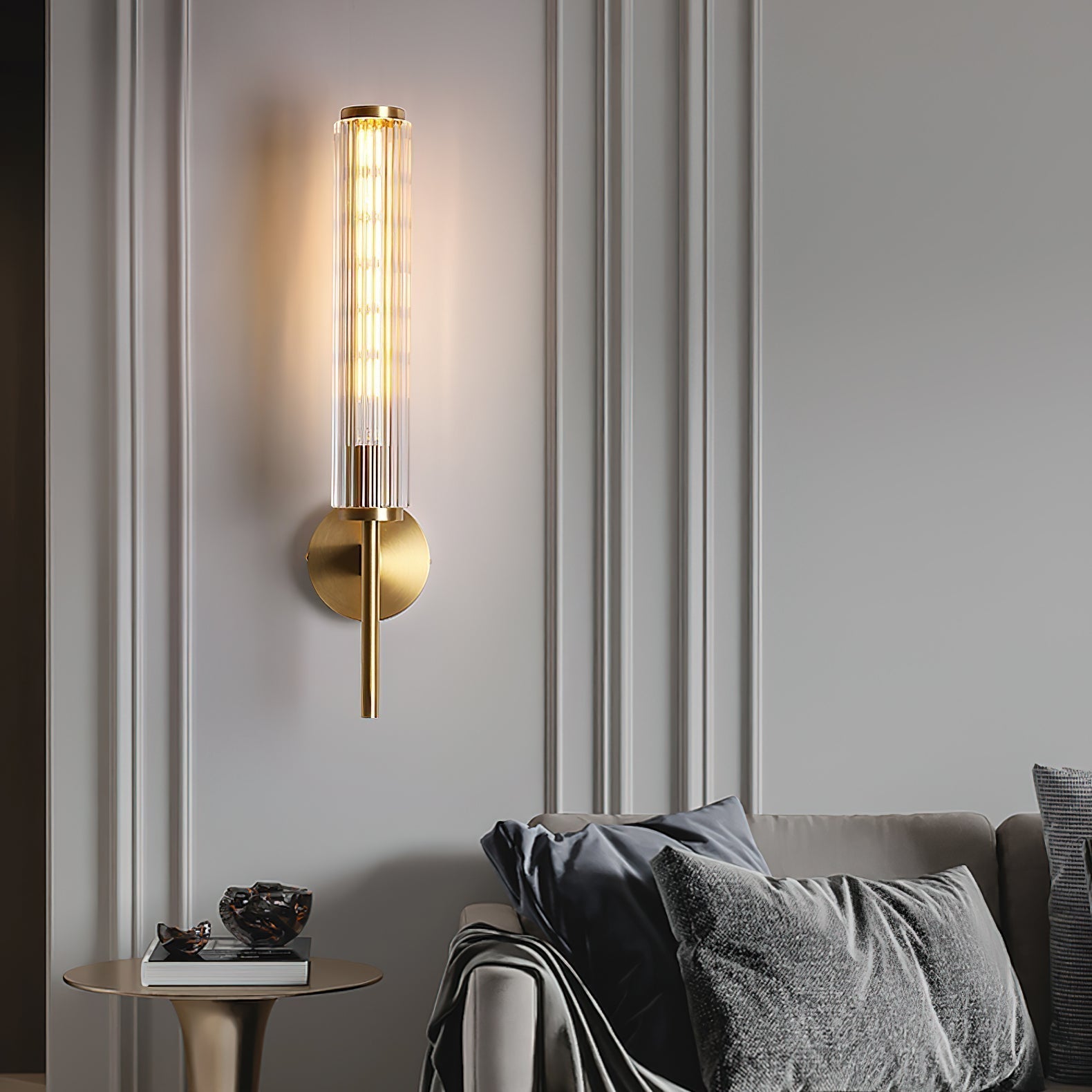 Modern Linear LED Glass Wall Sconce Brass and Black Finish Vanity Light for Indoor Spaces