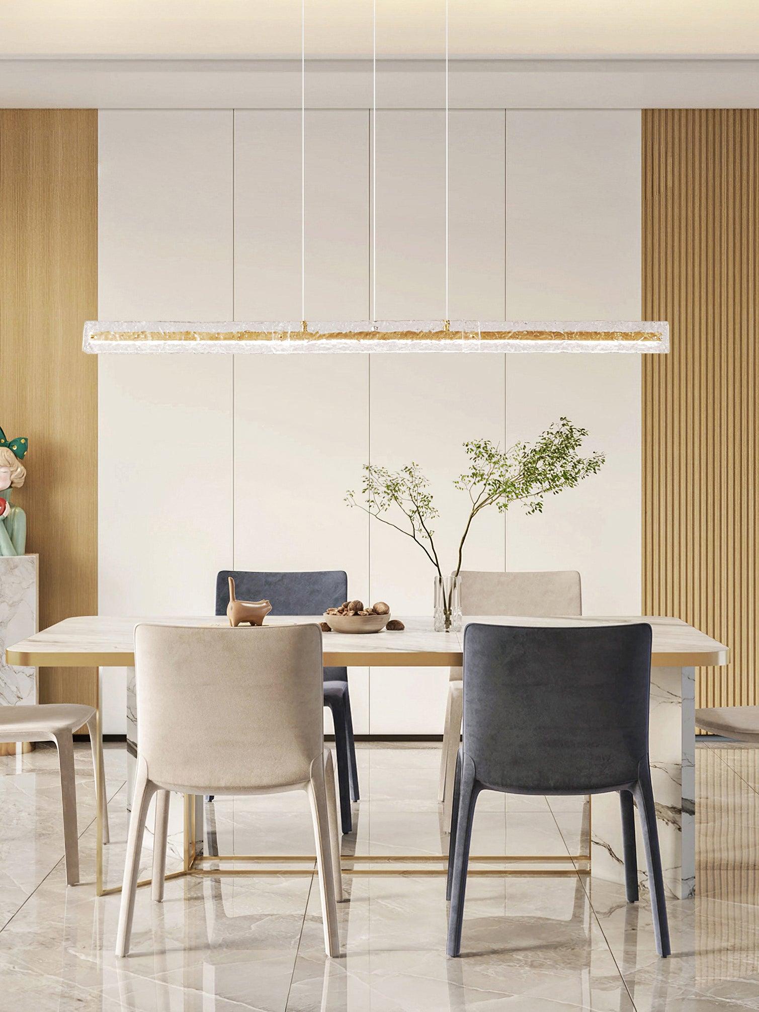 Modern Linear LED Pendant Light Brass and Glass Minimalist Chandelier Lighting