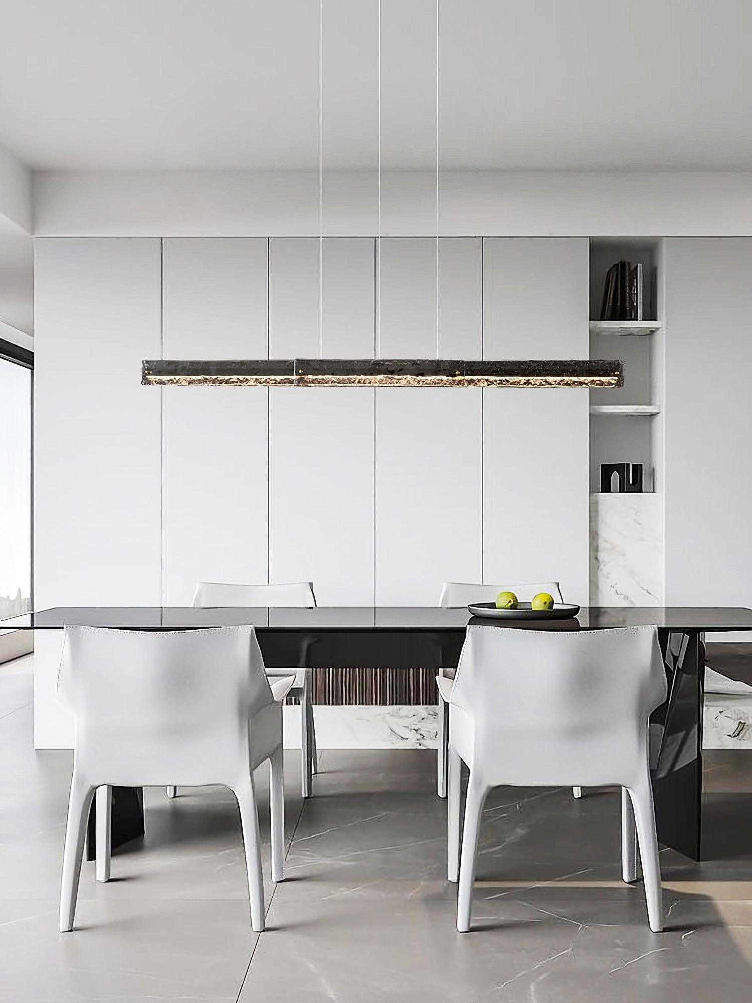 Modern Linear LED Pendant Light Brass and Glass Minimalist Chandelier Lighting