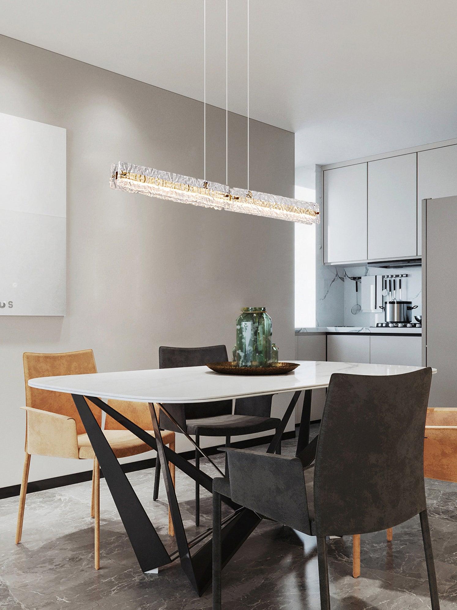 Modern Linear LED Pendant Light Brass and Glass Minimalist Chandelier Lighting