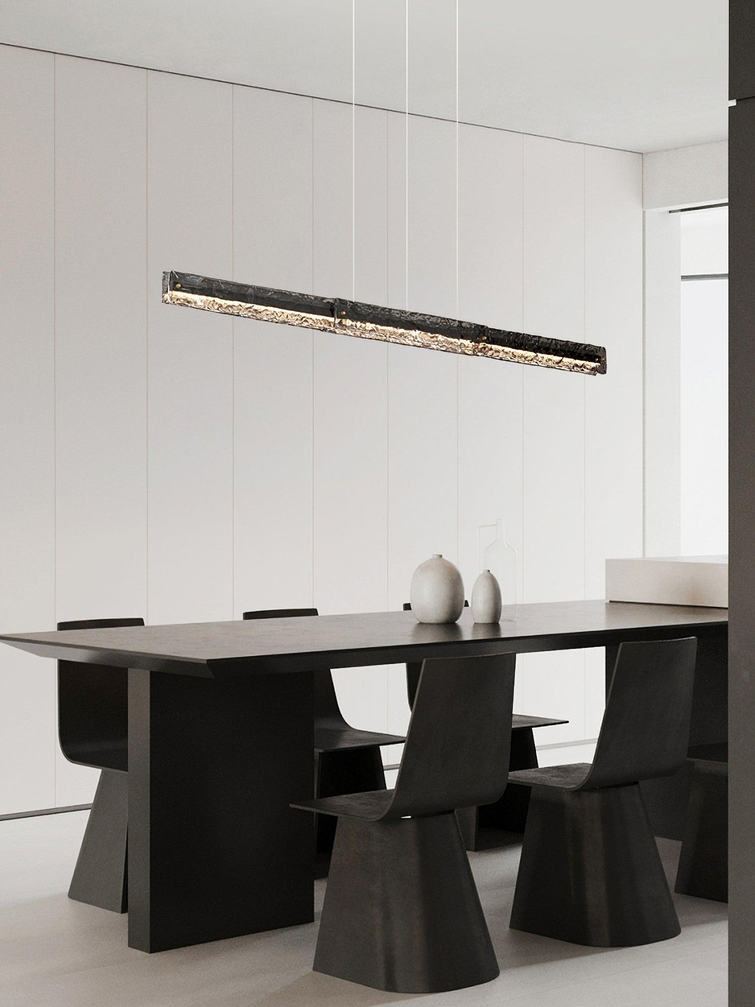 Modern Linear LED Pendant Light Brass and Glass Minimalist Chandelier Lighting