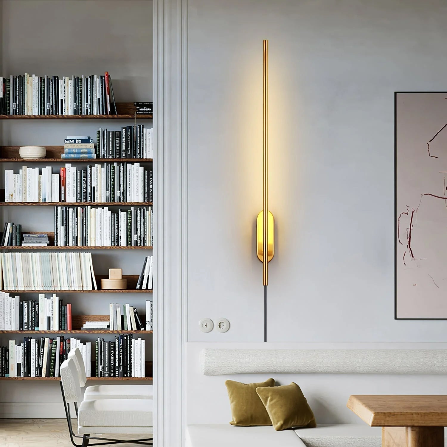 Modern Linear LED Plug In Wall Sconce Minimalist Slim Stick Lamp for Living Room