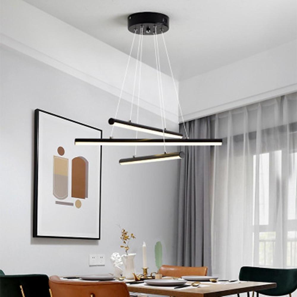 Modern Linear LED Strip Chandelier Adjustable Hanging Pendant Light for Dining Room Black and Gold