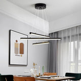 Modern Linear LED Strip Chandelier Adjustable Hanging Pendant Light for Dining Room Black and Gold