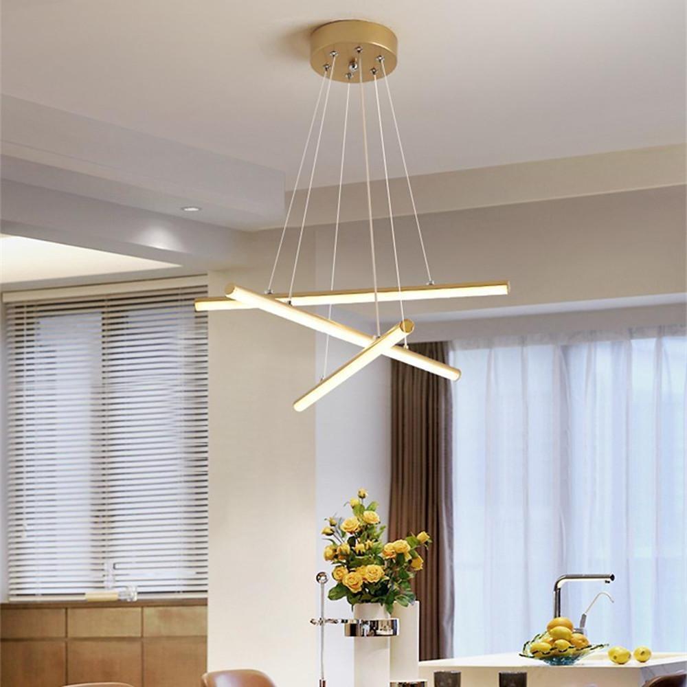 Modern Linear LED Strip Chandelier Adjustable Hanging Pendant Light for Dining Room Black and Gold