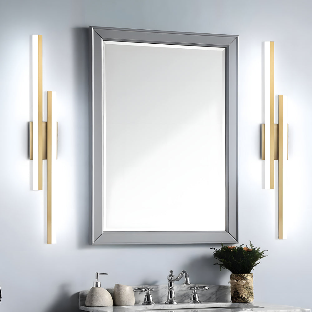 Modern Linear LED Wall Sconce with Dual Staggered Bars and 3 Color Modes in Black or Gold