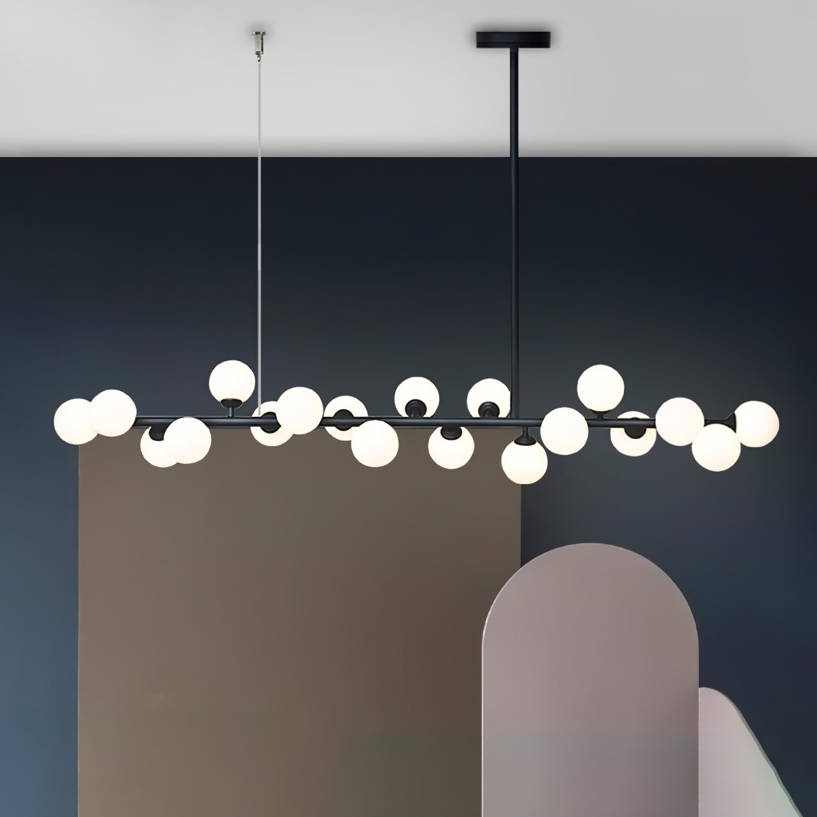 Modern Linear Multi Light Glass Ball Chandelier for Kitchen Island and Dining Room