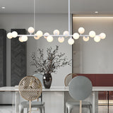 Modern Linear Multi Light Glass Ball Chandelier for Kitchen Island and Dining Room