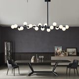 Modern Linear Multi Light Glass Ball Chandelier for Kitchen Island and Dining Room