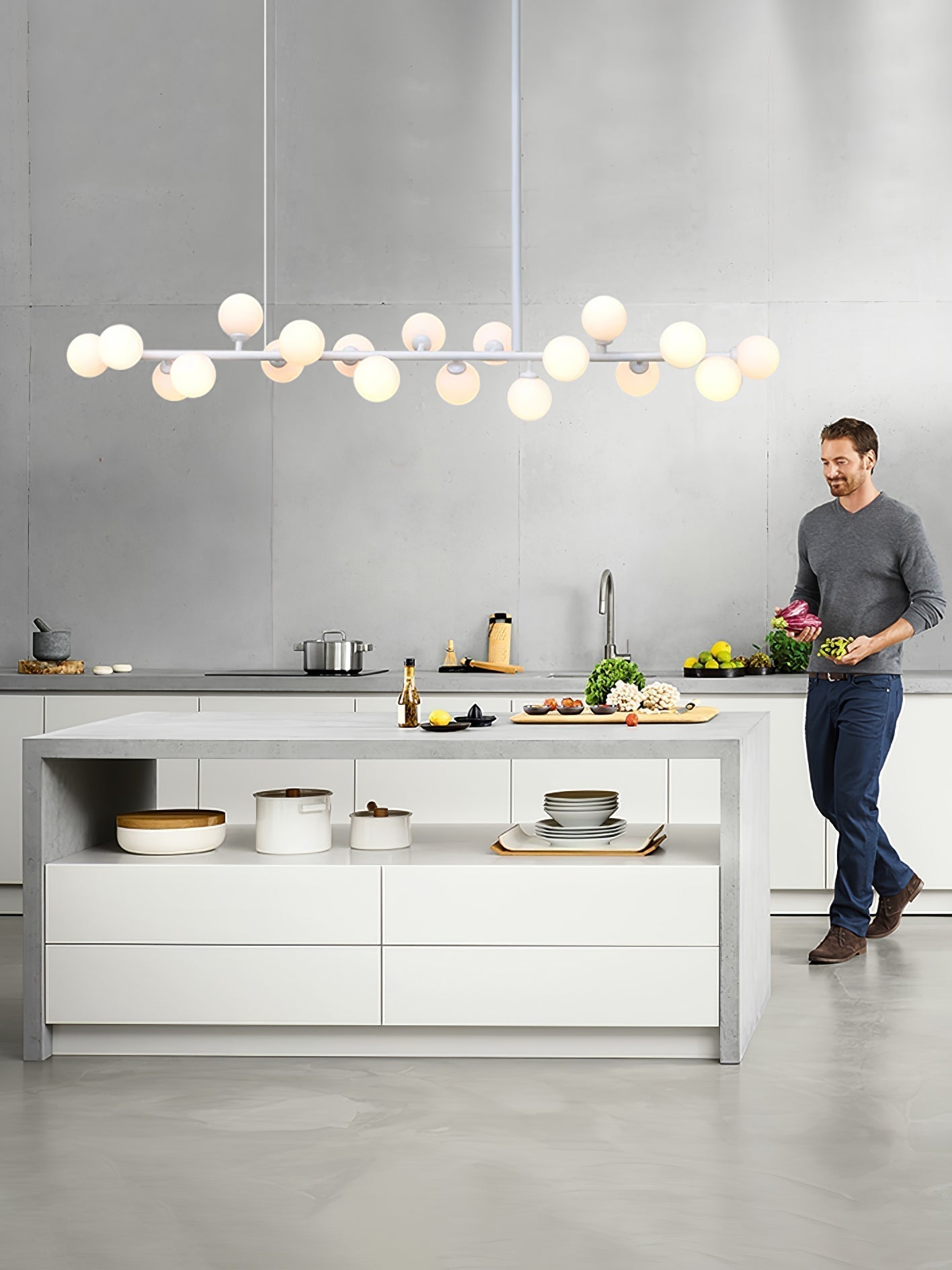 Modern Linear Multi Light Glass Ball Chandelier for Kitchen Island and Dining Room