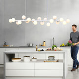Modern Linear Multi Light Glass Ball Chandelier for Kitchen Island and Dining Room