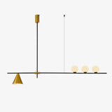 Modern Linear Pendant Chandelier with Opal Glass Globes and Architectural Metallic Design
