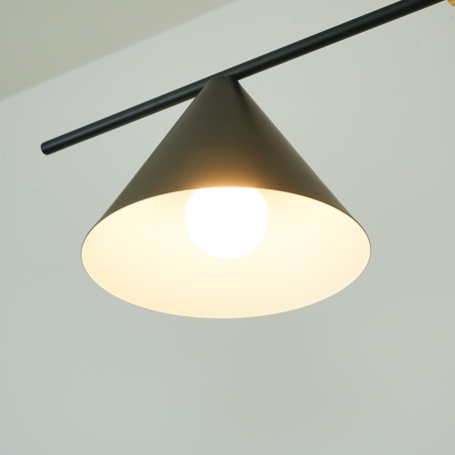 Modern Linear Pendant Chandelier with Opal Glass Globes and Architectural Metallic Design