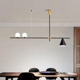Modern Linear Pendant Chandelier with Opal Glass Globes and Architectural Metallic Design