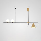 Modern Linear Pendant Chandelier with Opal Glass Globes and Architectural Metallic Design