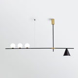 Modern Linear Pendant Chandelier with Opal Glass Globes and Architectural Metallic Design