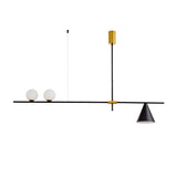Modern Linear Pendant Chandelier with Opal Glass Globes and Architectural Metallic Design