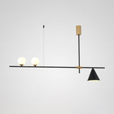 Modern Linear Pendant Chandelier with Opal Glass Globes and Architectural Metallic Design