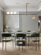 Modern Linear Pendant Chandelier with Opal Glass Globes and Architectural Metallic Design