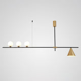 Modern Linear Pendant Chandelier with Opal Glass Globes and Architectural Metallic Design
