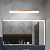 Modern Linear Solid Wood LED Bathroom Vanity Light with Diffused Plastic Shade Wall Mirror Sconce