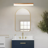 Modern Linear Solid Wood LED Bathroom Vanity Light with Diffused Plastic Shade Wall Mirror Sconce