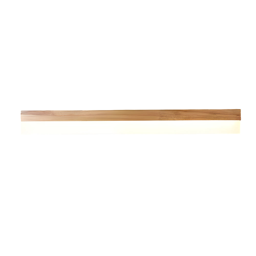 Modern Linear Solid Wood LED Bathroom Vanity Light with Diffused Plastic Shade Wall Mirror Sconce
