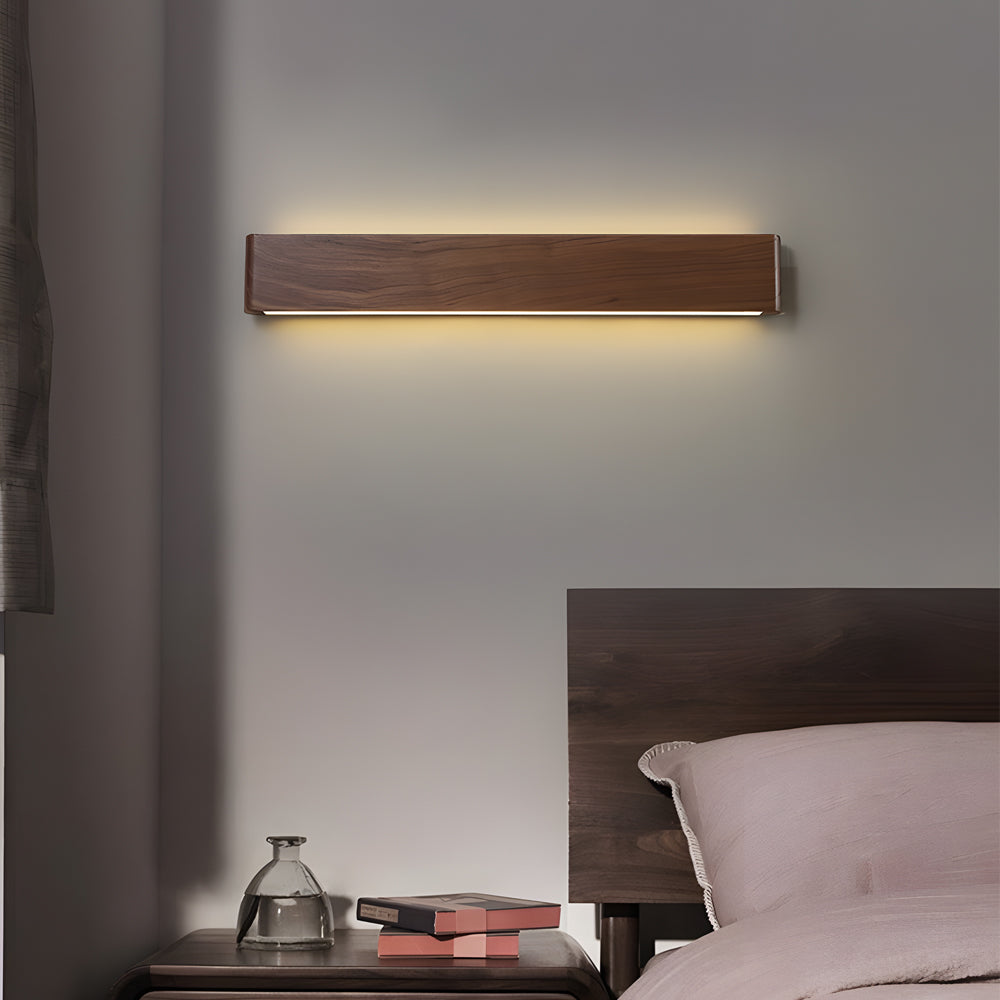 Modern Linear Walnut Wood LED Wall Sconce with Adjustable Color Temperature for Bedroom and Living Room