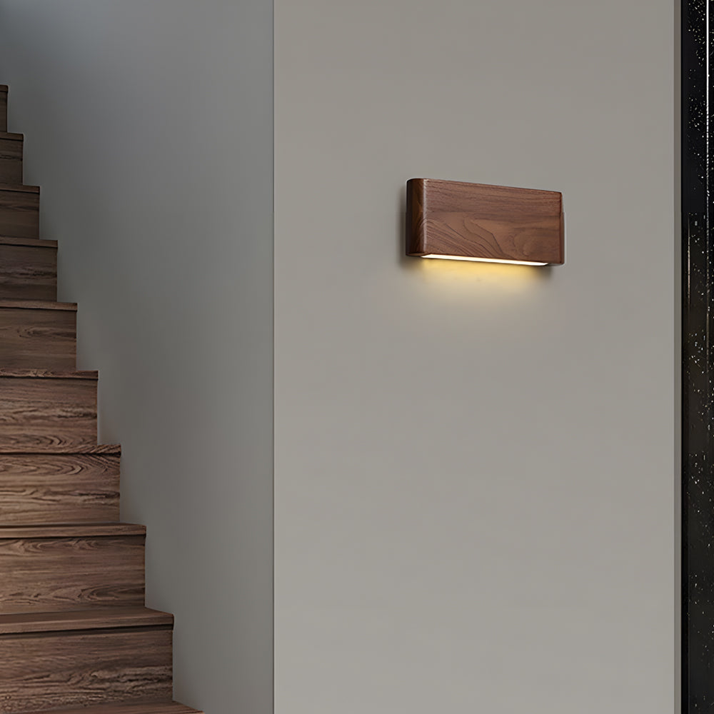 Modern Linear Walnut Wood LED Wall Sconce with Adjustable Color Temperature for Bedroom and Living Room