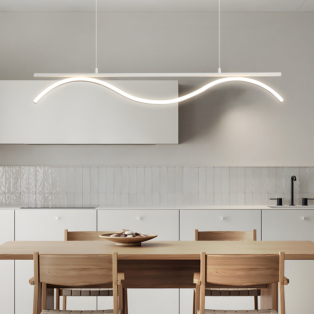 Modern Linear Wave LED Island Pendant Light 47 Inch for Dining Room and Kitchen