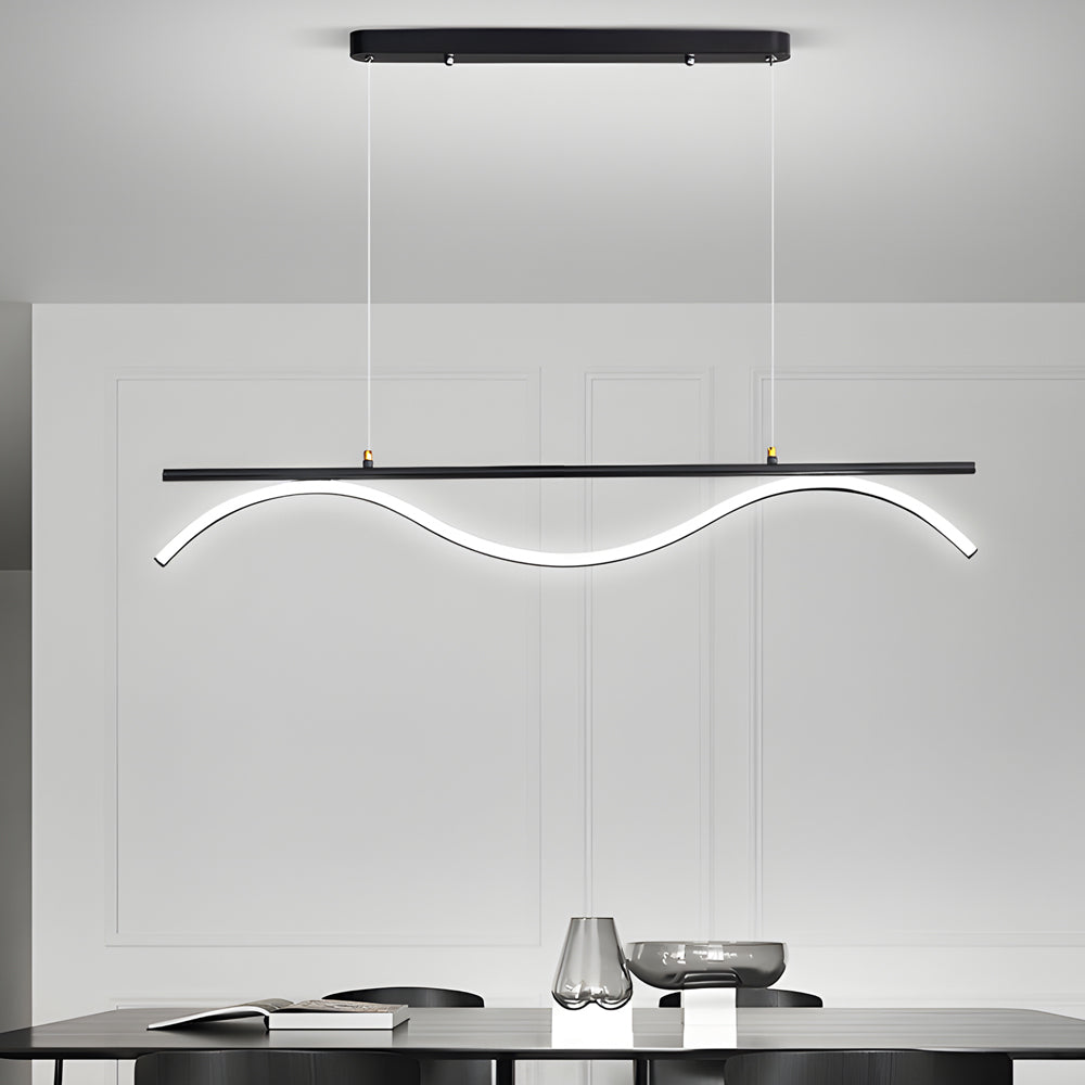 Modern Linear Wave LED Island Pendant Light 47 Inch for Dining Room and Kitchen