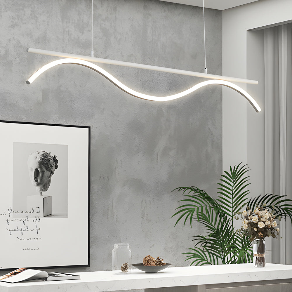 Modern Linear Wave LED Island Pendant Light 47 Inch for Dining Room and Kitchen