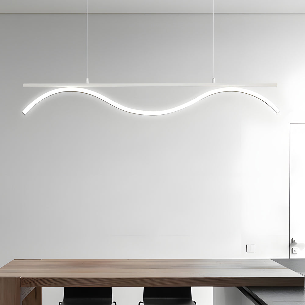 Modern Linear Wave LED Island Pendant Light 47 Inch for Dining Room and Kitchen