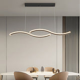 Modern Linear Wavy LED Island Chandelier for Dining Room and Bar with 3 Step Color Dimming