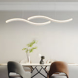 Modern Linear Wavy LED Island Chandelier for Dining Room and Bar with 3 Step Color Dimming